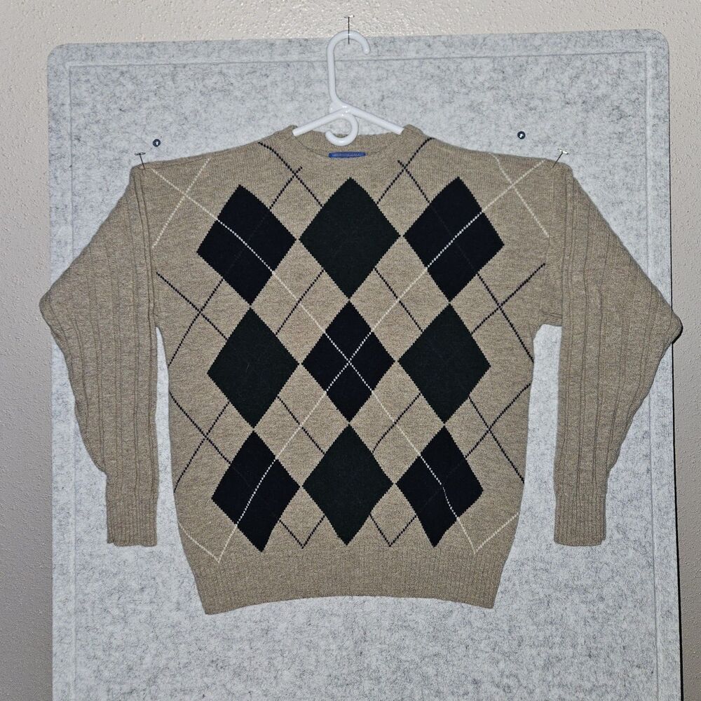 Vtg Pendleton Sweater Argyle 100% Wool Crewneck Multi Color Sz L Preppy Dopamine